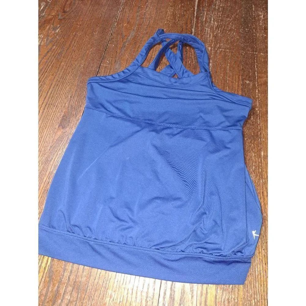 Large Size 12-14 Stadium Blue Sleeveless Strappy Yoga Fitness Workout Shirt Top